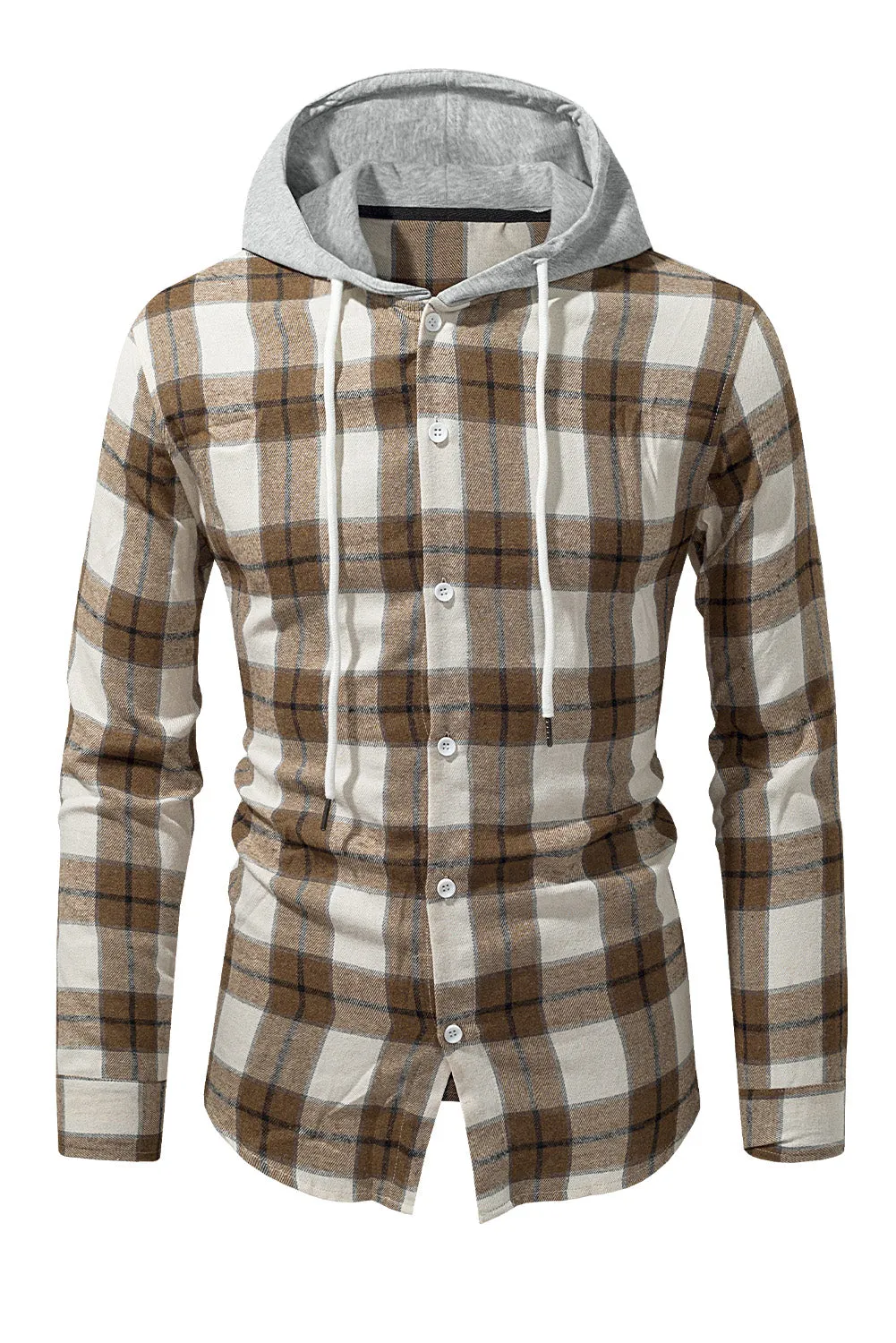 Men's Plaid Hooded Shirts Casual Long Sleeve Lightweight Shirt Jackets