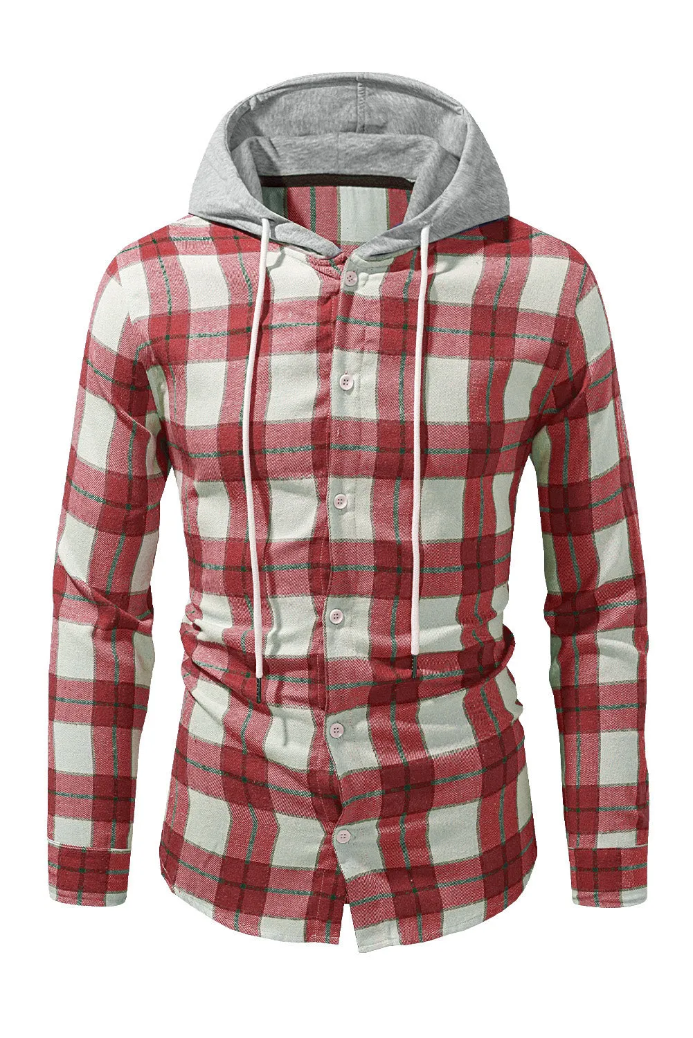 Men's Plaid Hooded Shirts Casual Long Sleeve Lightweight Shirt Jackets