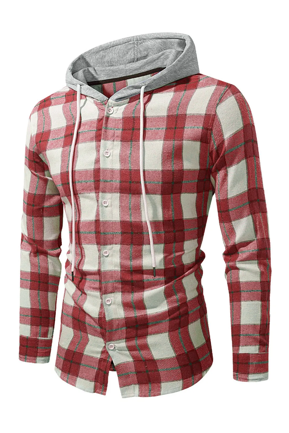 Men's Plaid Hooded Shirts Casual Long Sleeve Lightweight Shirt Jackets