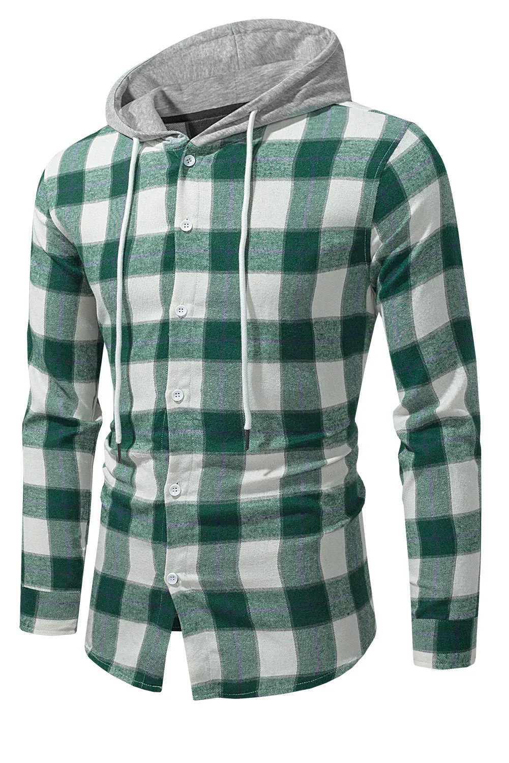 Men's Plaid Hooded Shirts Casual Long Sleeve Lightweight Shirt Jackets