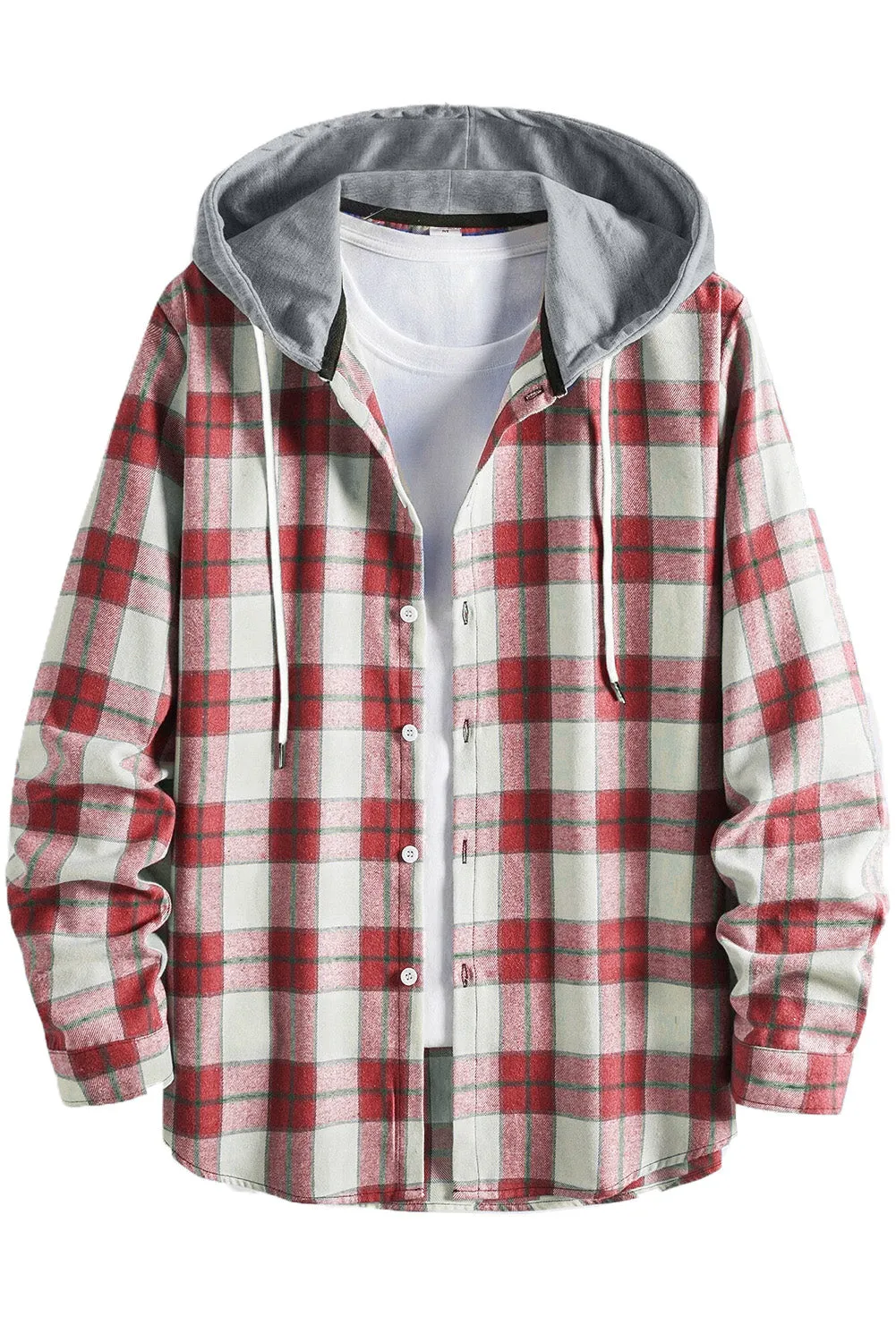 Men's Plaid Hooded Shirts Casual Long Sleeve Lightweight Shirt Jackets