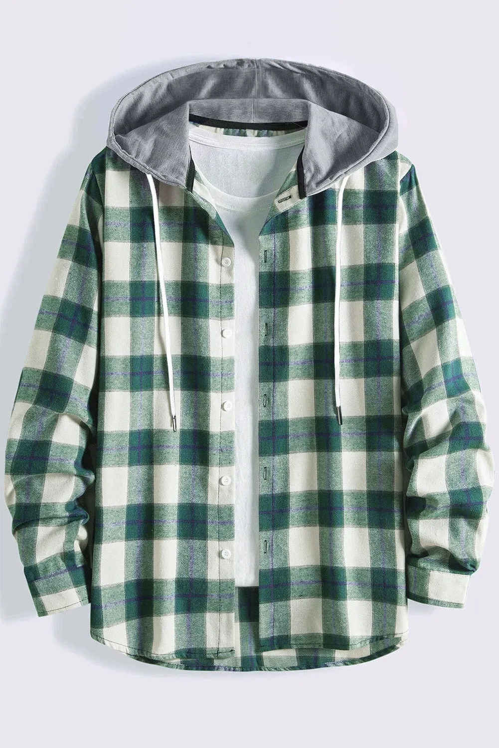 Men's Plaid Hooded Shirts Casual Long Sleeve Lightweight Shirt Jackets