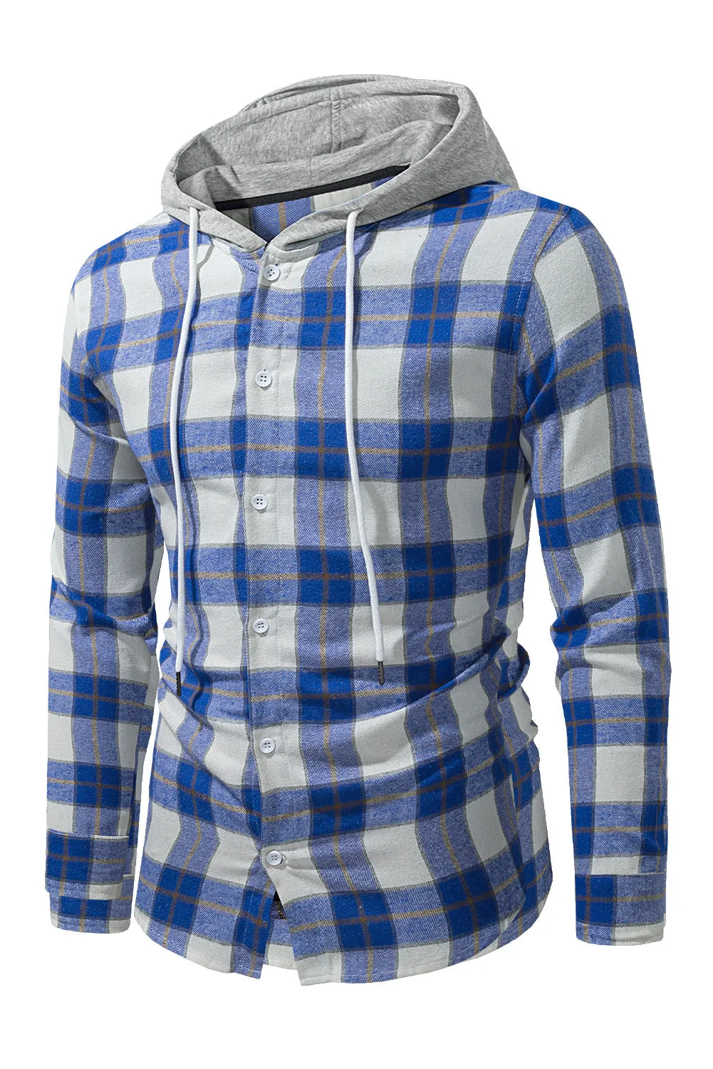 Men's Plaid Hooded Shirts Casual Long Sleeve Lightweight Shirt Jackets