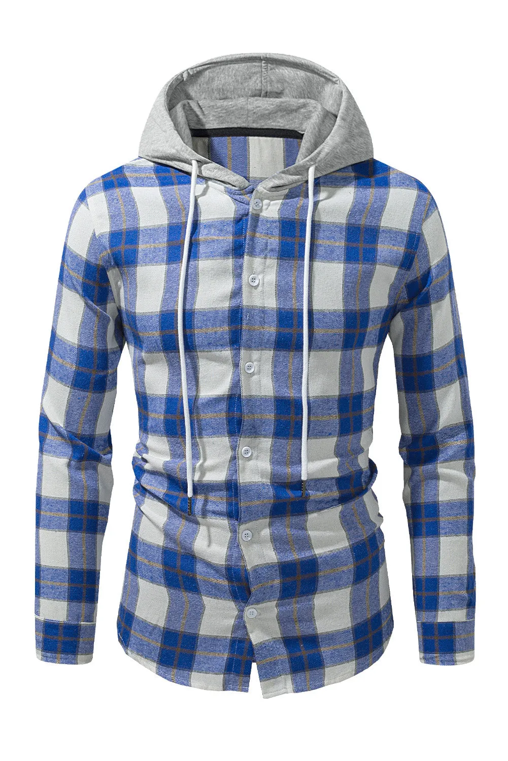 Men's Plaid Hooded Shirts Casual Long Sleeve Lightweight Shirt Jackets