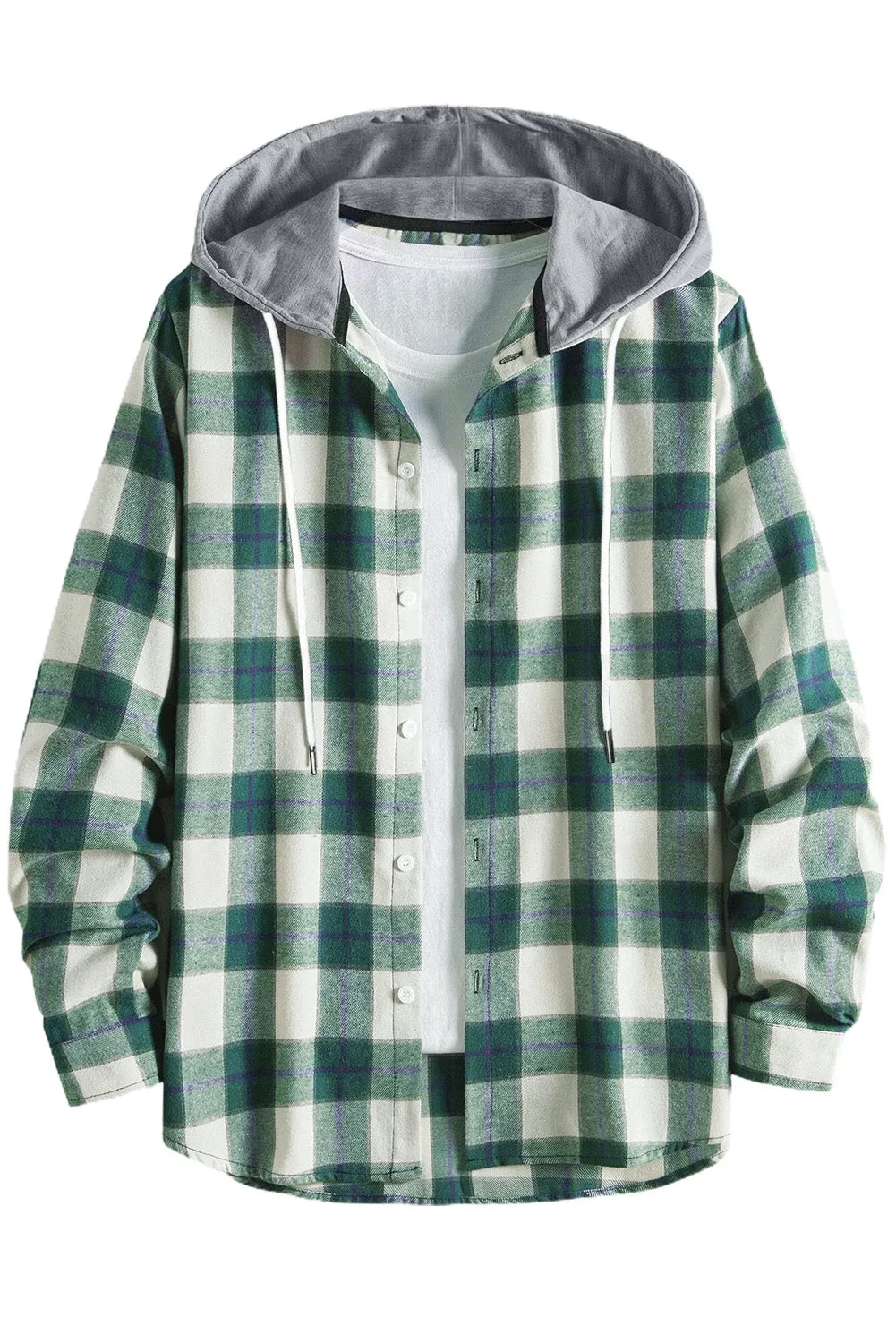 Men's Plaid Hooded Shirts Casual Long Sleeve Lightweight Shirt Jackets