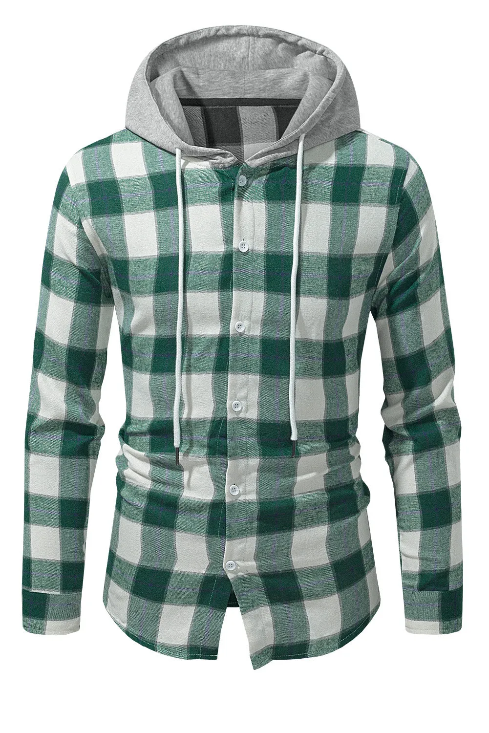 Men's Plaid Hooded Shirts Casual Long Sleeve Lightweight Shirt Jackets