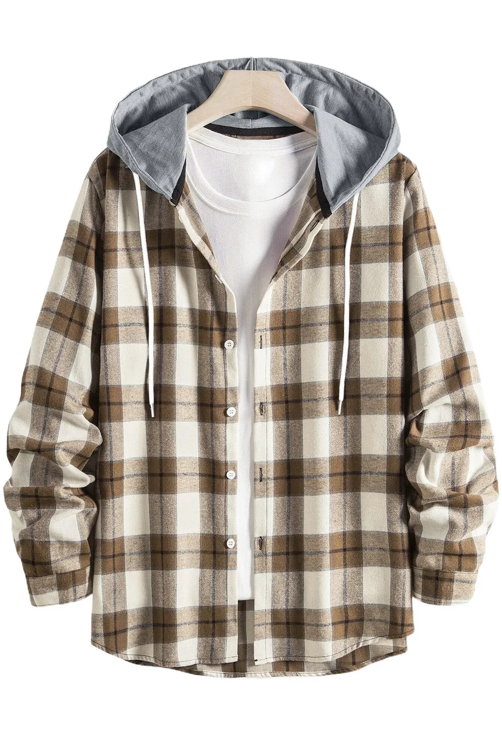 Men's Plaid Hooded Shirts Casual Long Sleeve Lightweight Shirt Jackets