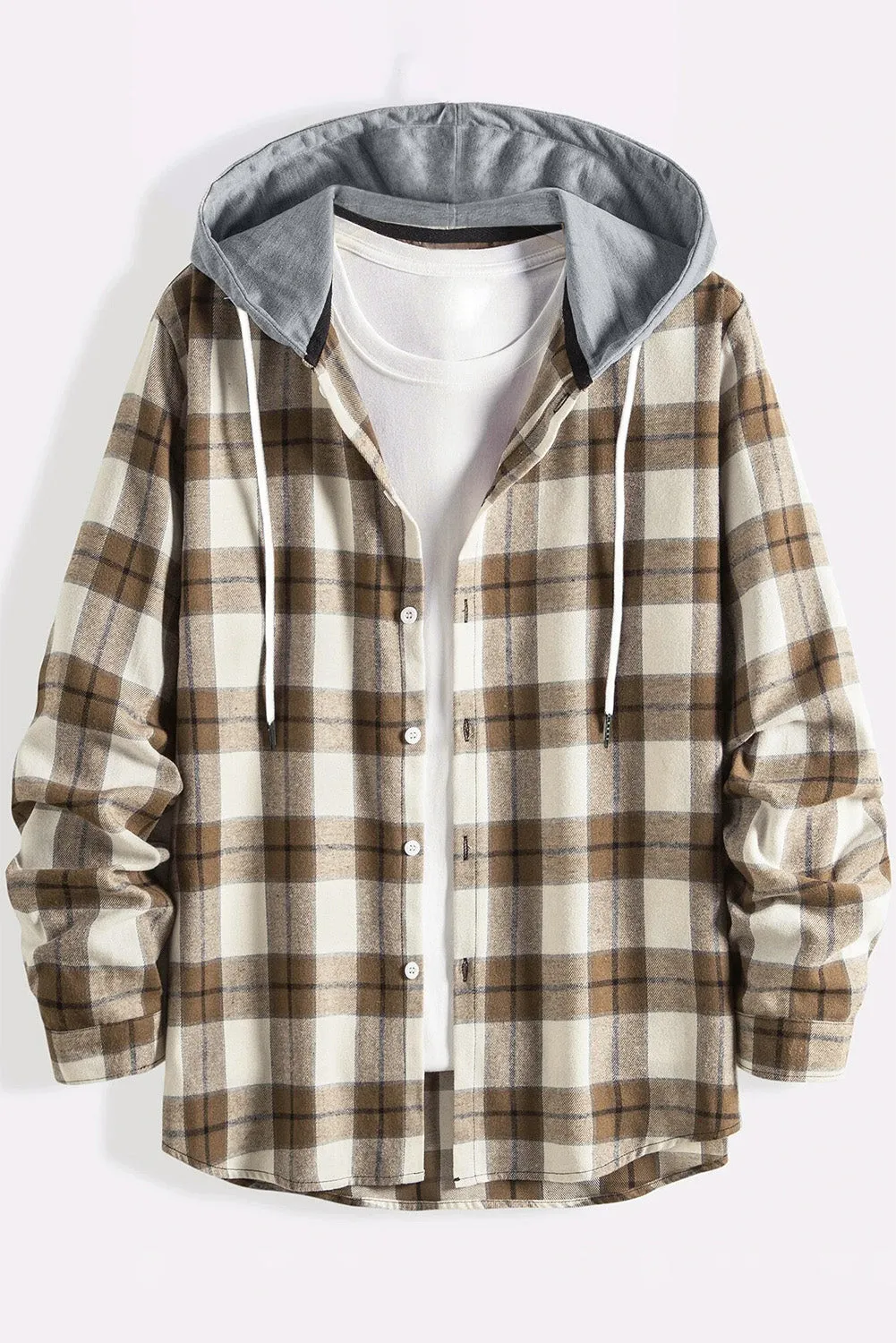 Men's Plaid Hooded Shirts Casual Long Sleeve Lightweight Shirt Jackets