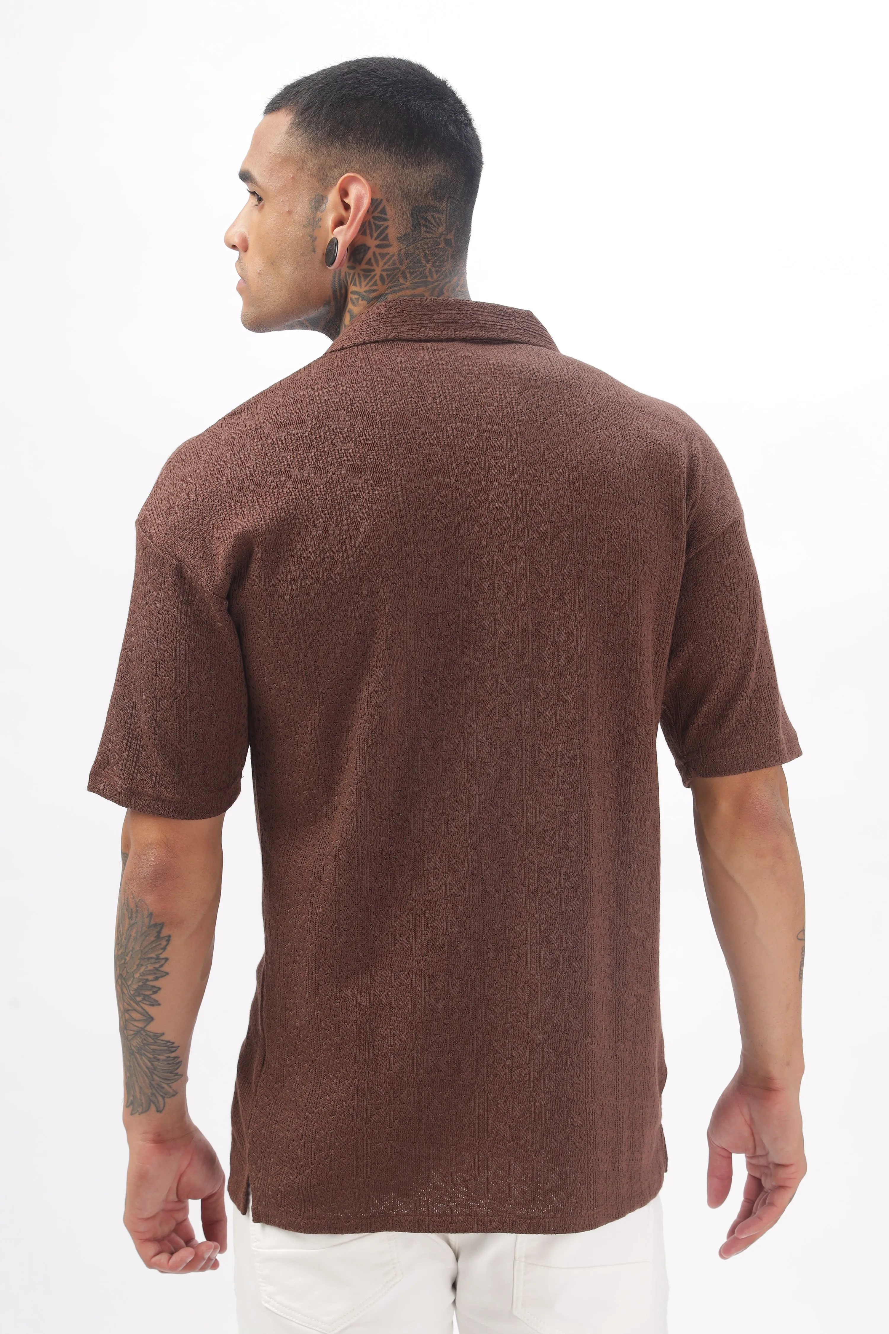 Midnight Breeze Cuban Collar Brown  Shirt