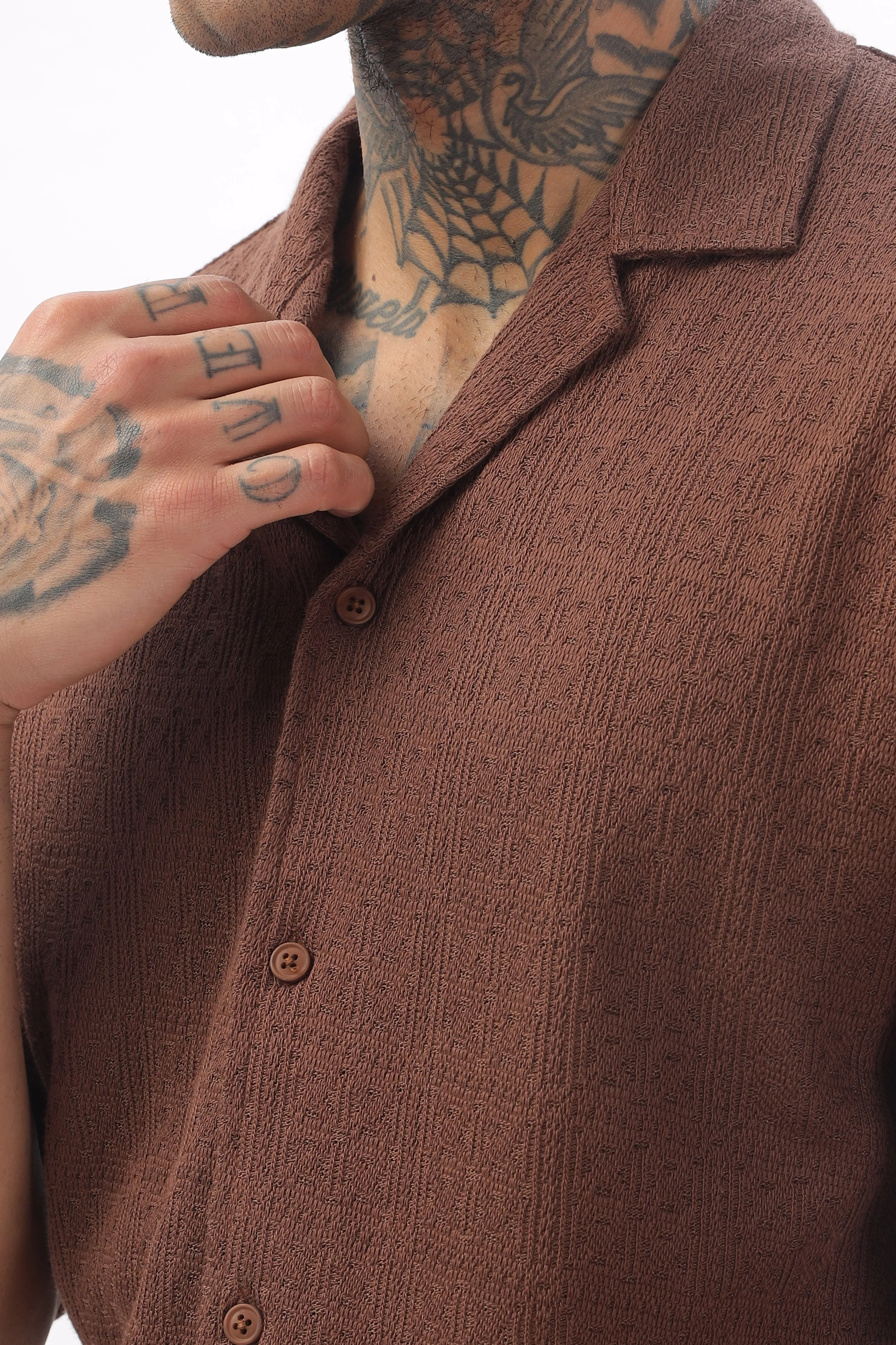 Midnight Breeze Cuban Collar Brown  Shirt