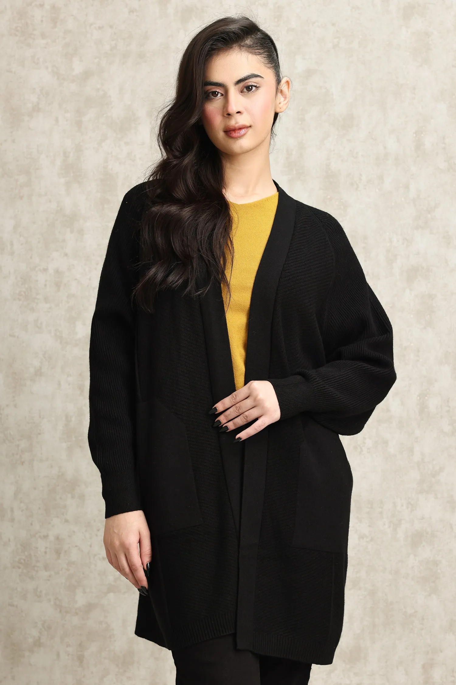 MINIMALIST KNITWEAR CARDIGAN-BLACK