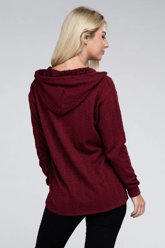 NUVI APPAREL Wine Red Textured Knitted Pullover Hoodie