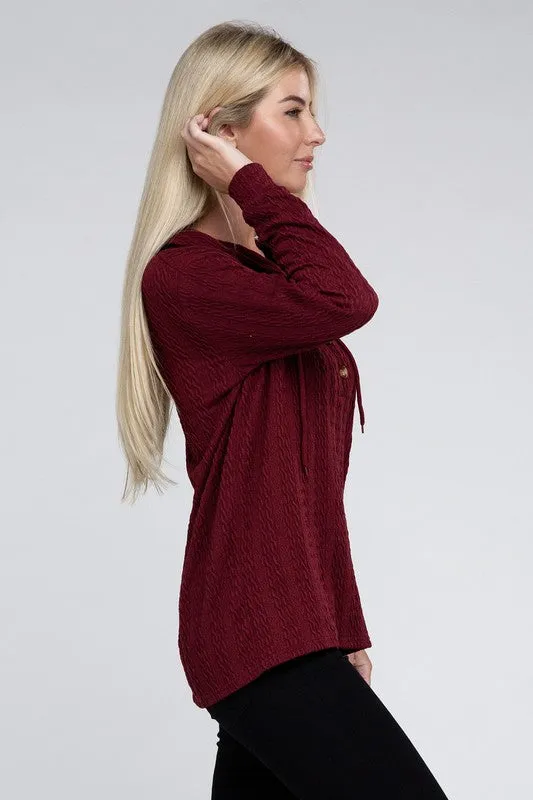 NUVI APPAREL Wine Red Textured Knitted Pullover Hoodie