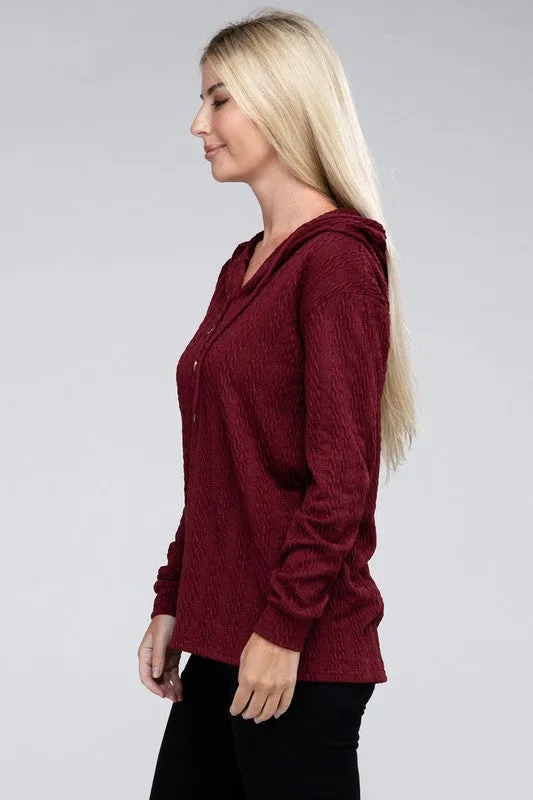 NUVI APPAREL Wine Red Textured Knitted Pullover Hoodie