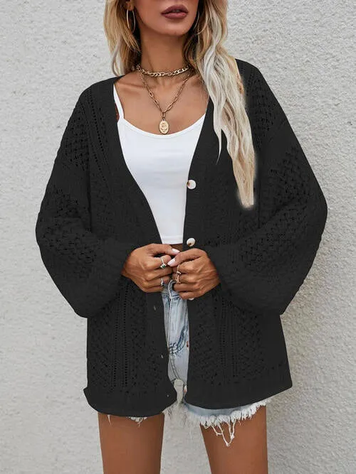 Openwork Button Front Cardigan