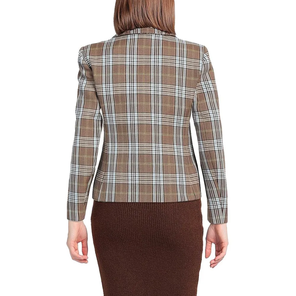 Patrizia Pepe Elegant Tartan Patterned Cotton Blend Blazer