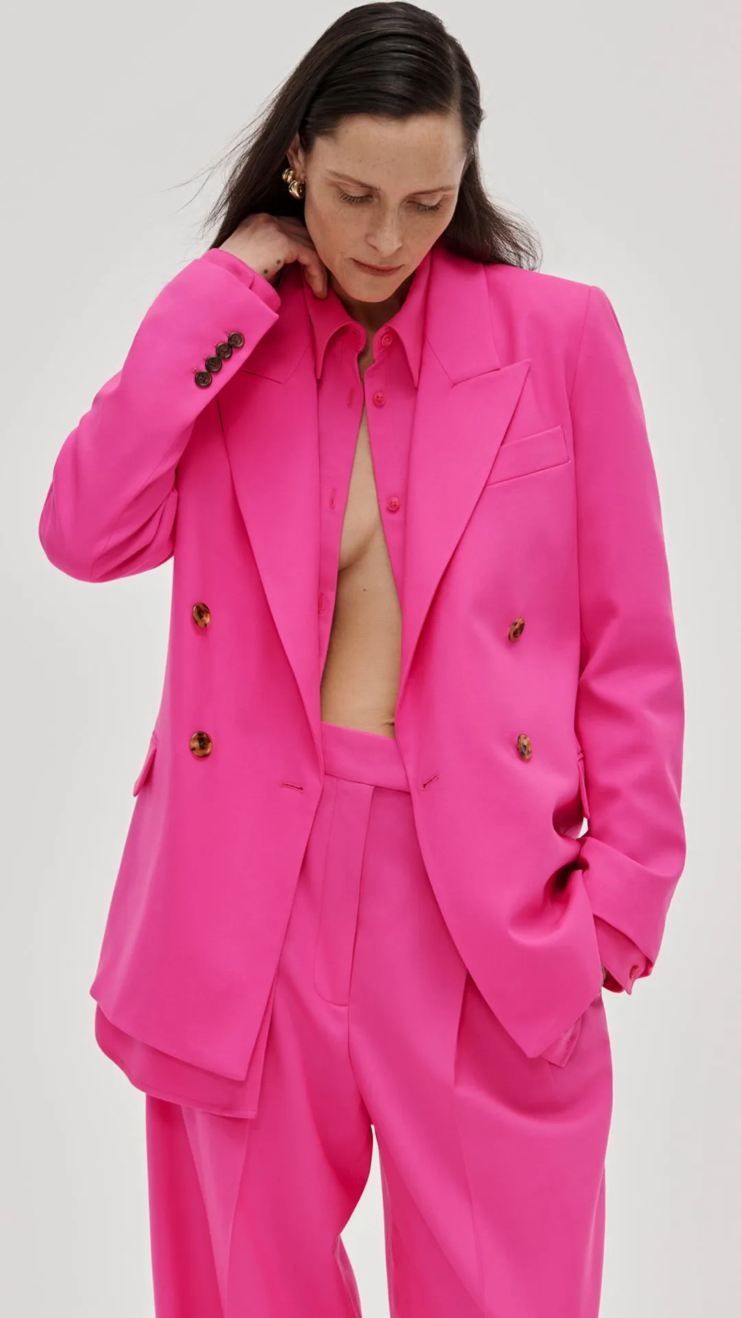 Peak Lapel Blazer in Seasonless Wool | Bright Pink