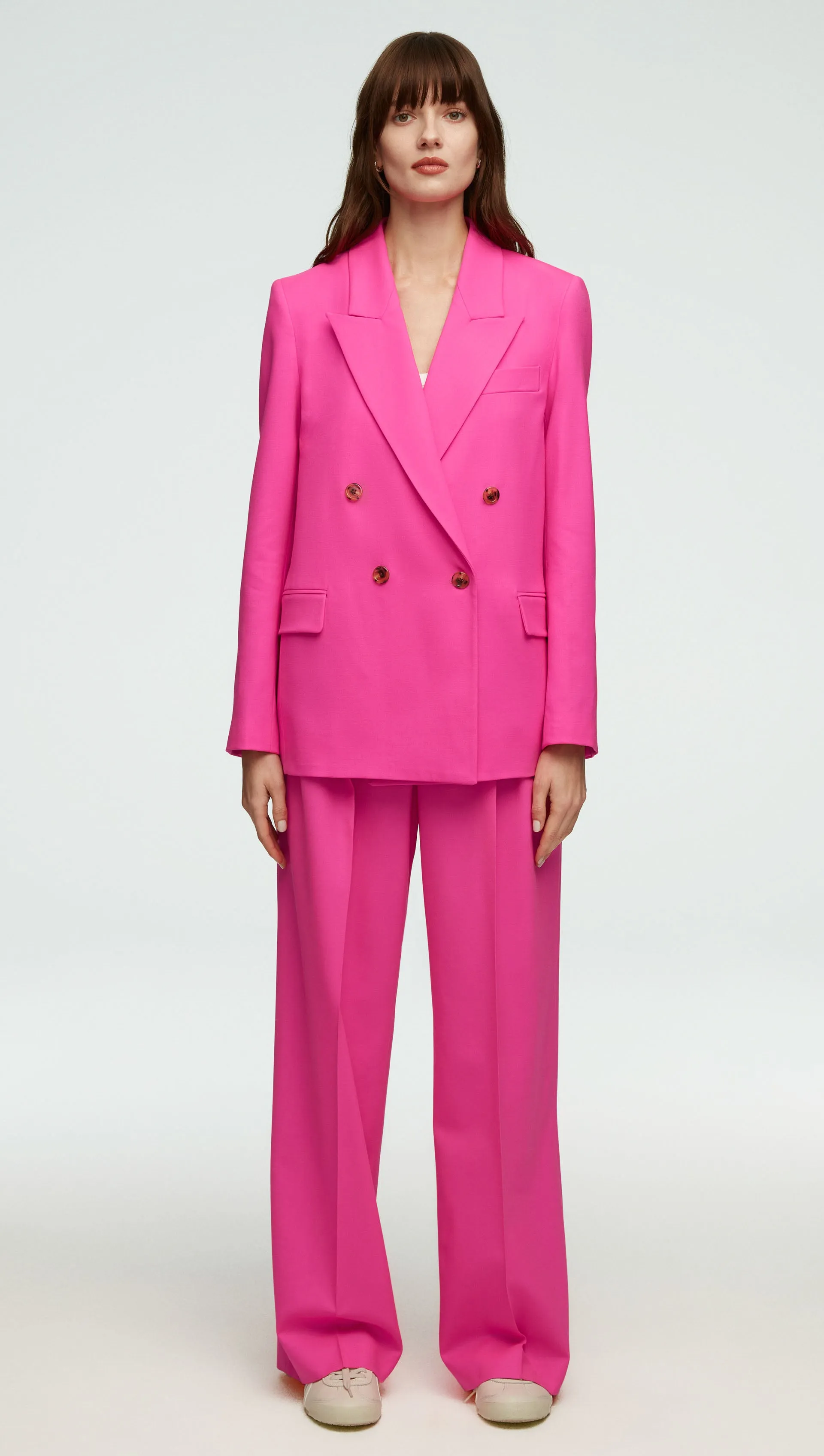 Peak Lapel Blazer in Seasonless Wool | Bright Pink