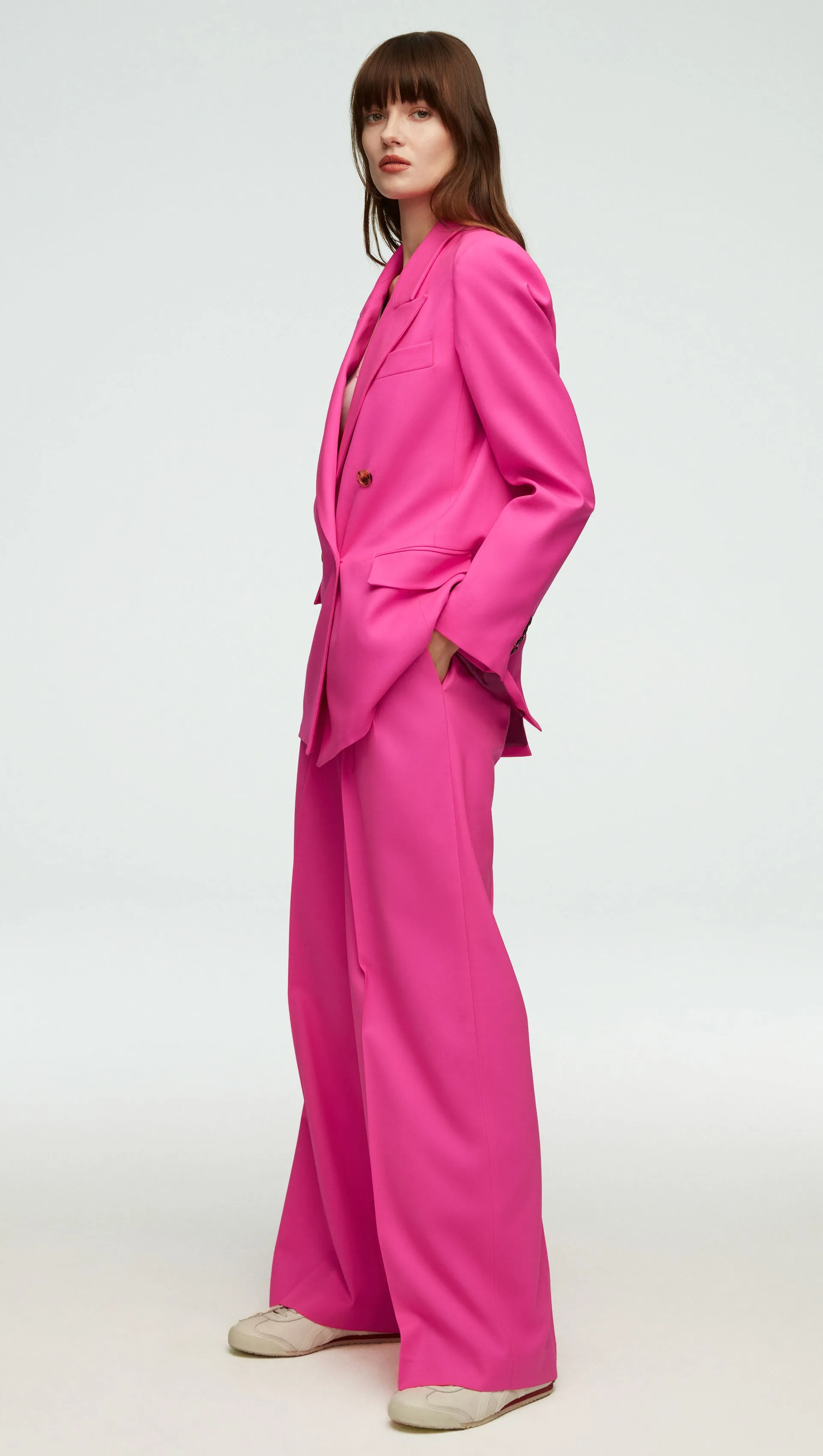 Peak Lapel Blazer in Seasonless Wool | Bright Pink