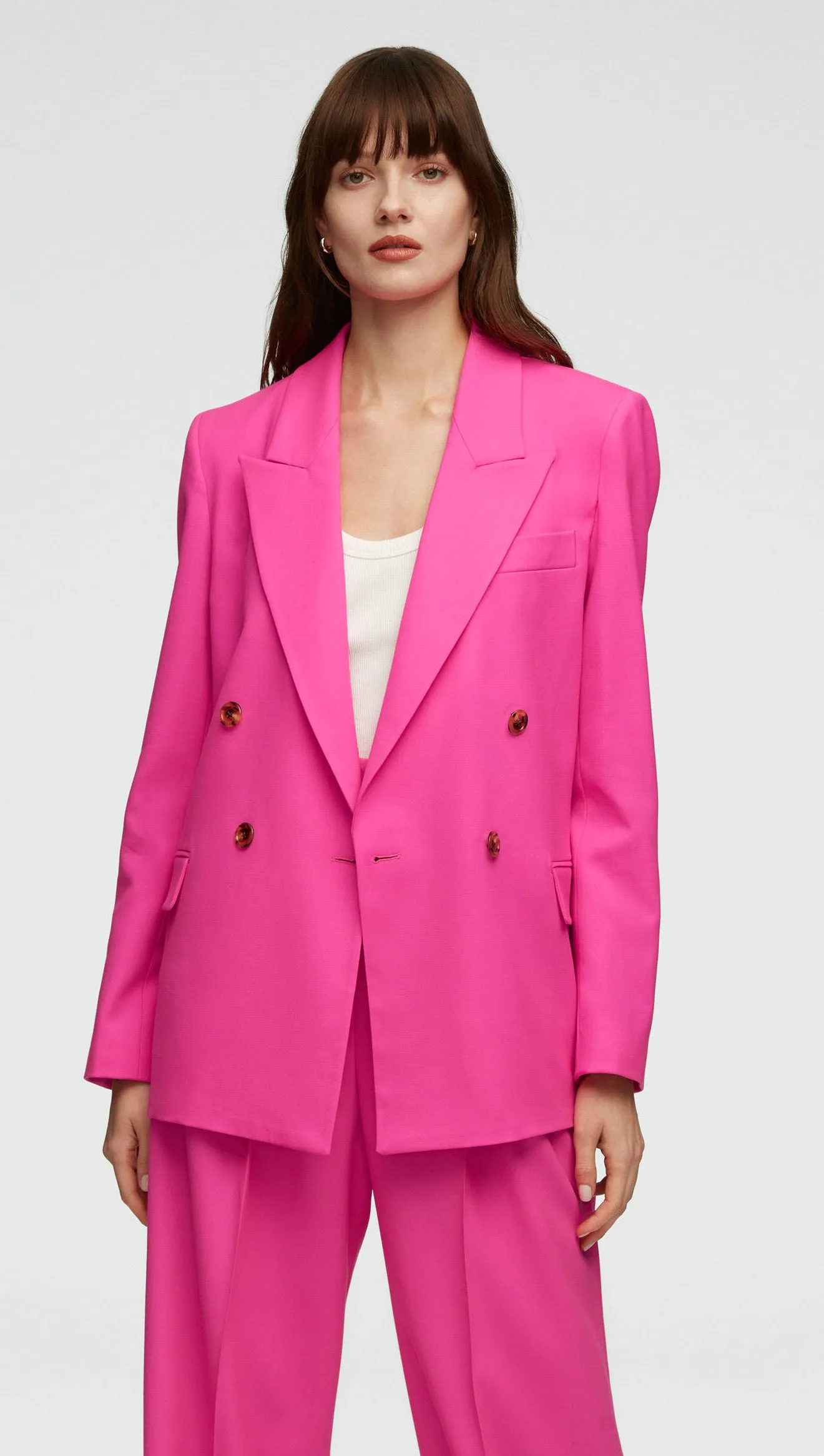 Peak Lapel Blazer in Seasonless Wool | Bright Pink