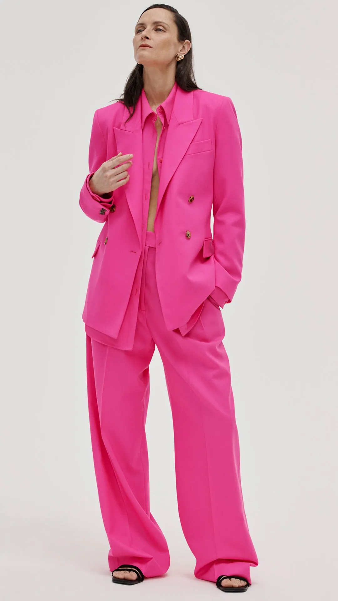 Peak Lapel Blazer in Seasonless Wool | Bright Pink