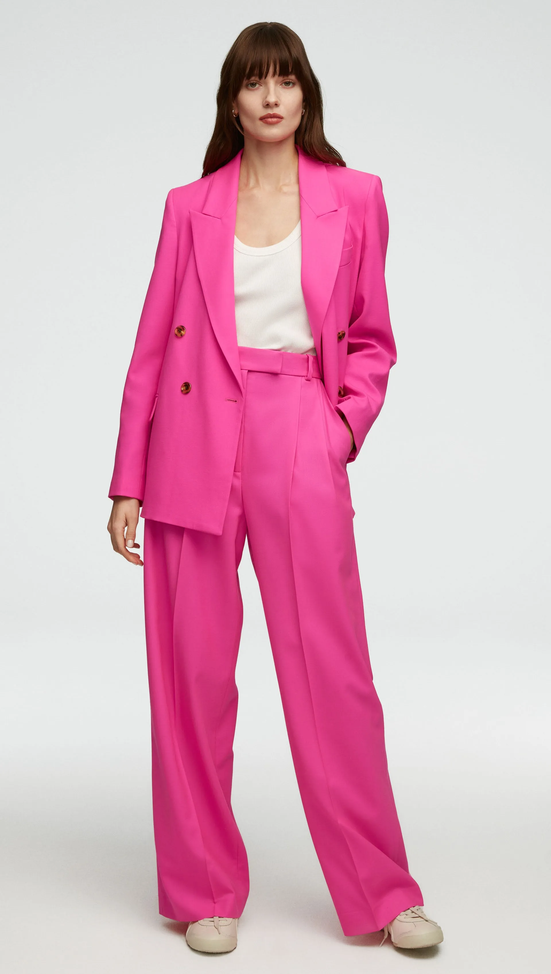 Peak Lapel Blazer in Seasonless Wool | Bright Pink