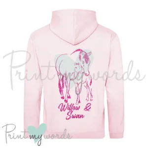 Personalised Glitter Equestrian Hoodie - Mare & Foal Design