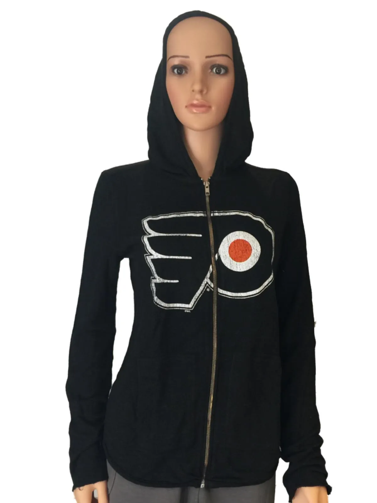 Philadelphia Flyers Retro Brand Women Black Quad Blend Zip Up Hoodie Jacket