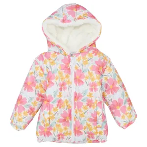 Pinky Flowery Long-Sleeved Waterproof Hooded Jacket