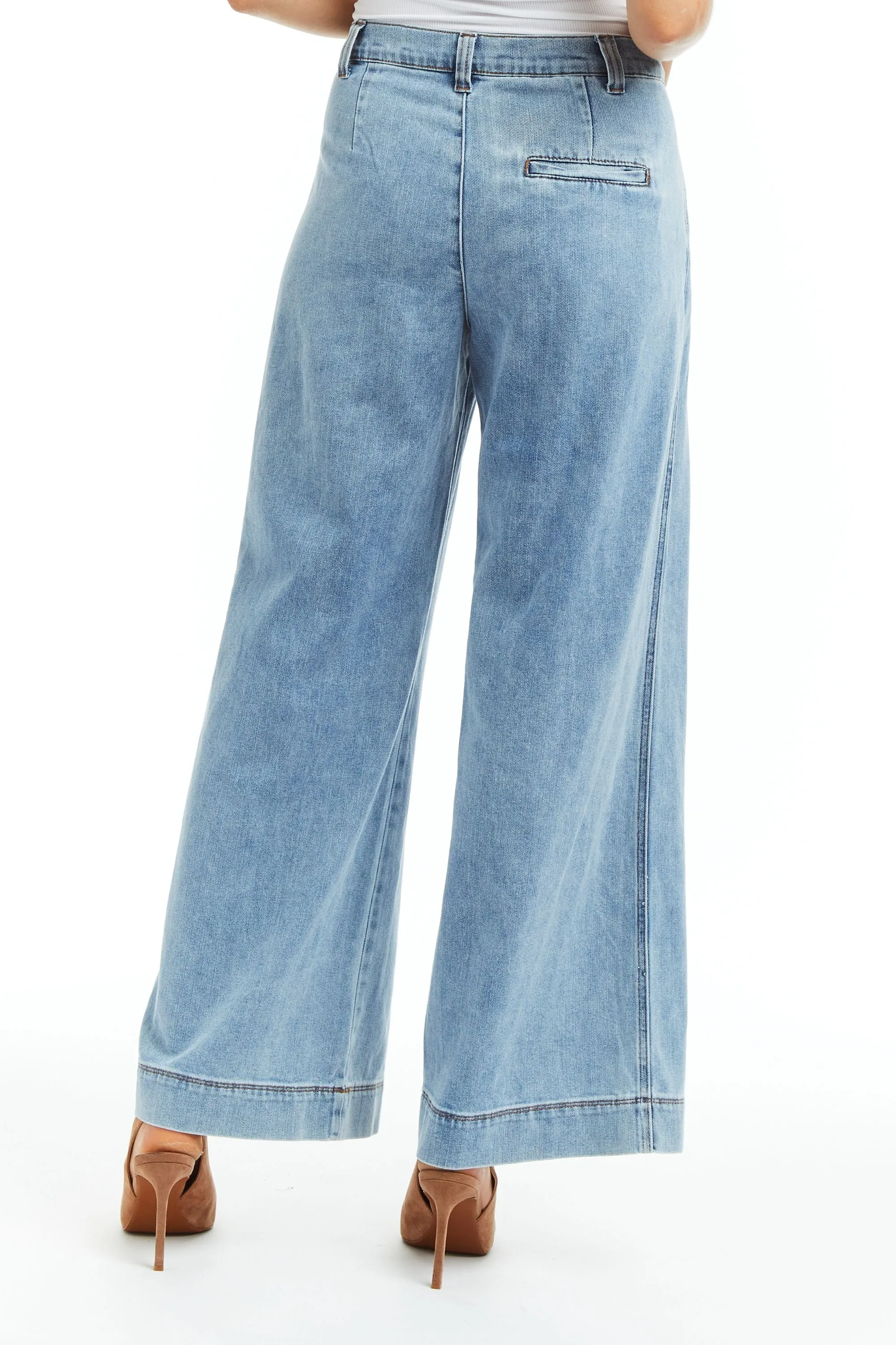 Pleated Wide Leg Denim Trouser