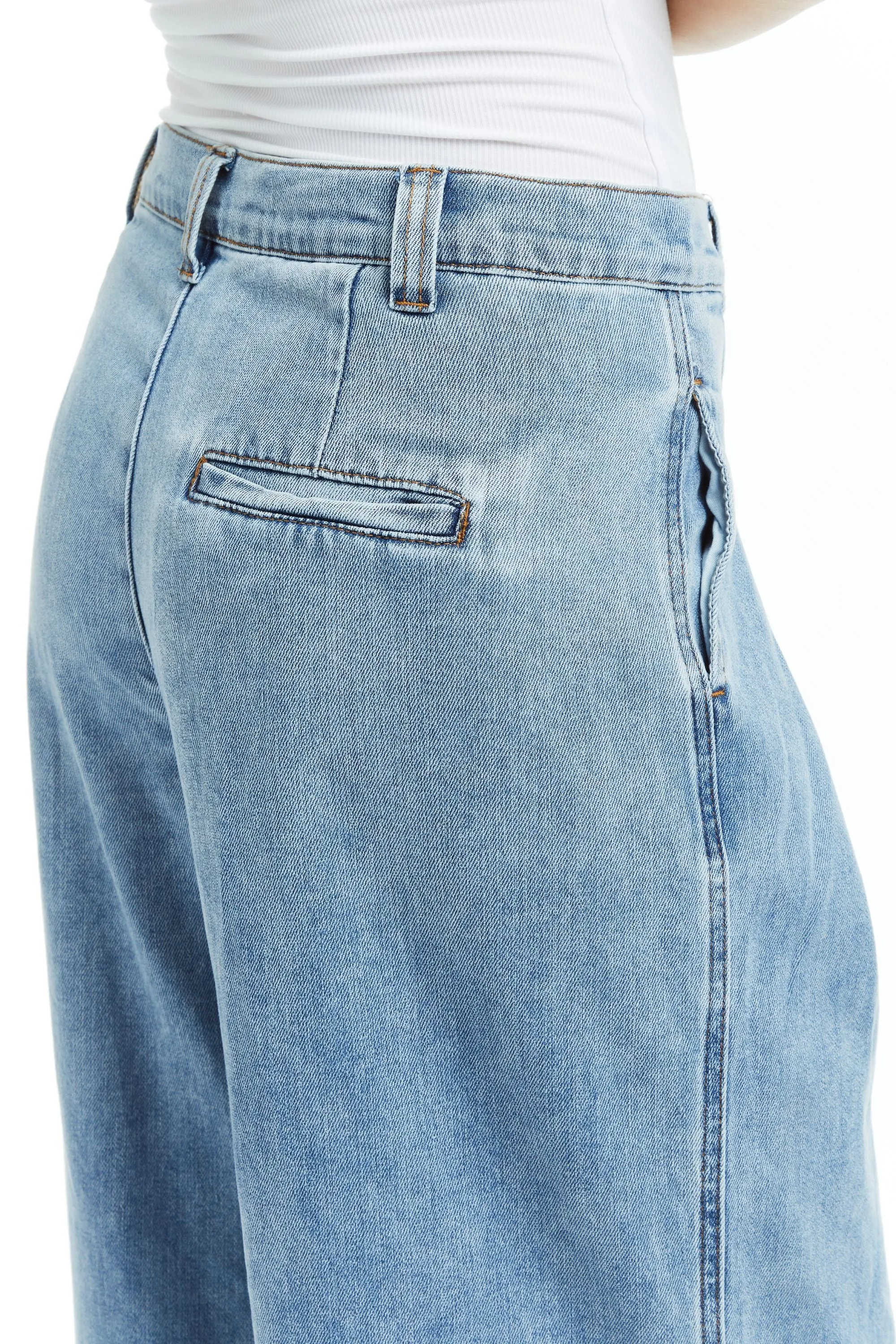 Pleated Wide Leg Denim Trouser