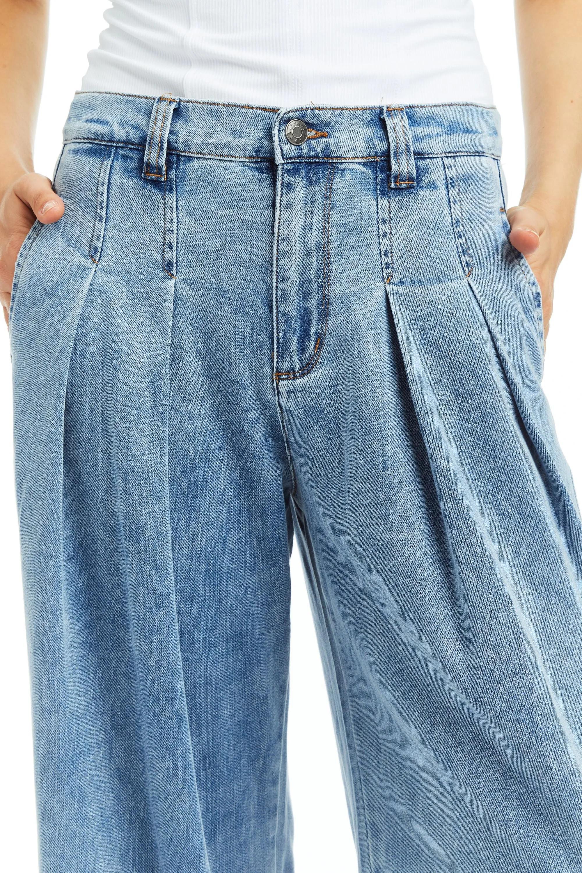 Pleated Wide Leg Denim Trouser