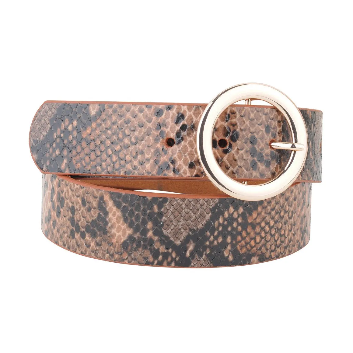 Python Print Wide Leather Waist Belt in Gold (5076)