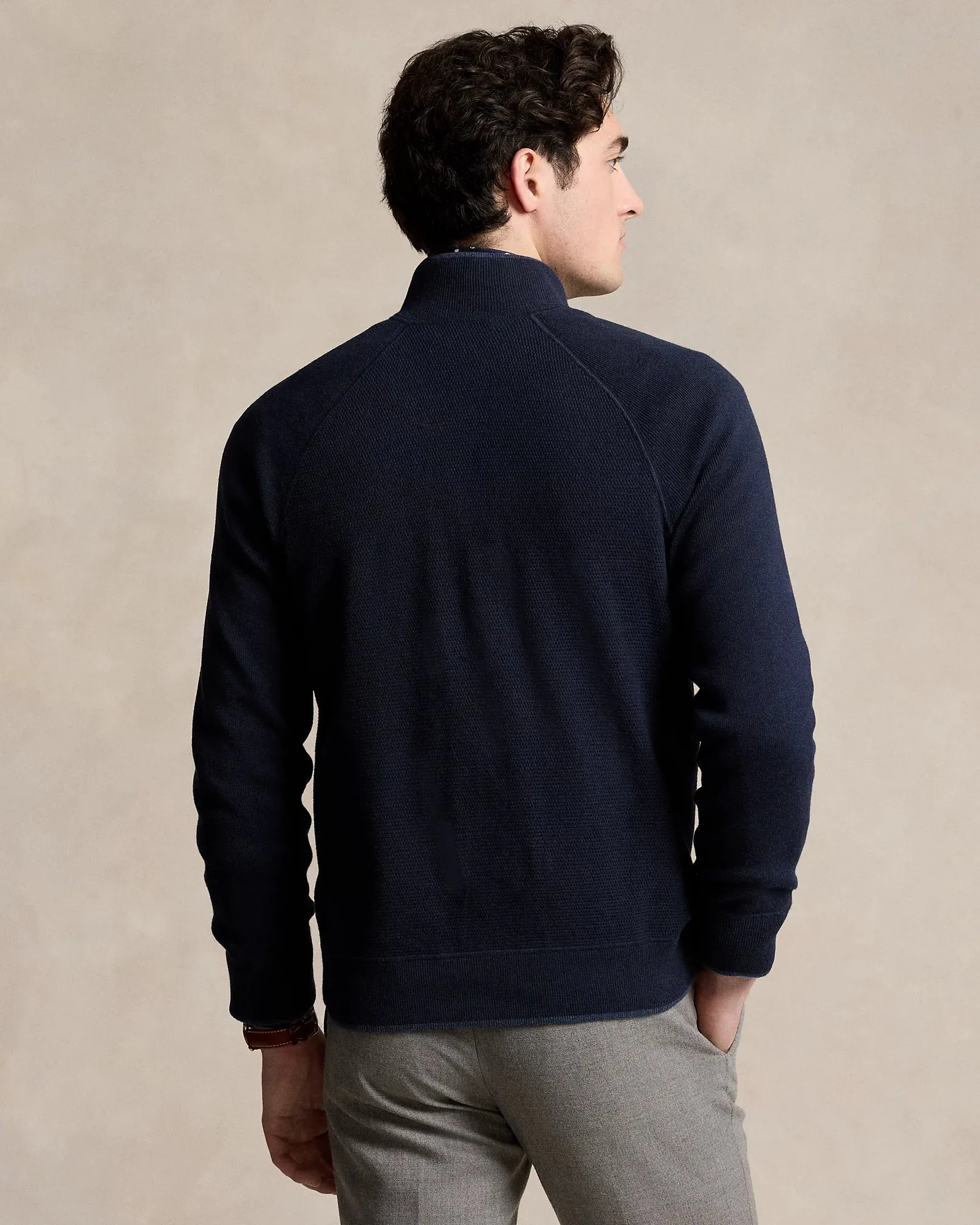 Ralph Lauren Textured Cotton Full-Zip Jumper | Navy