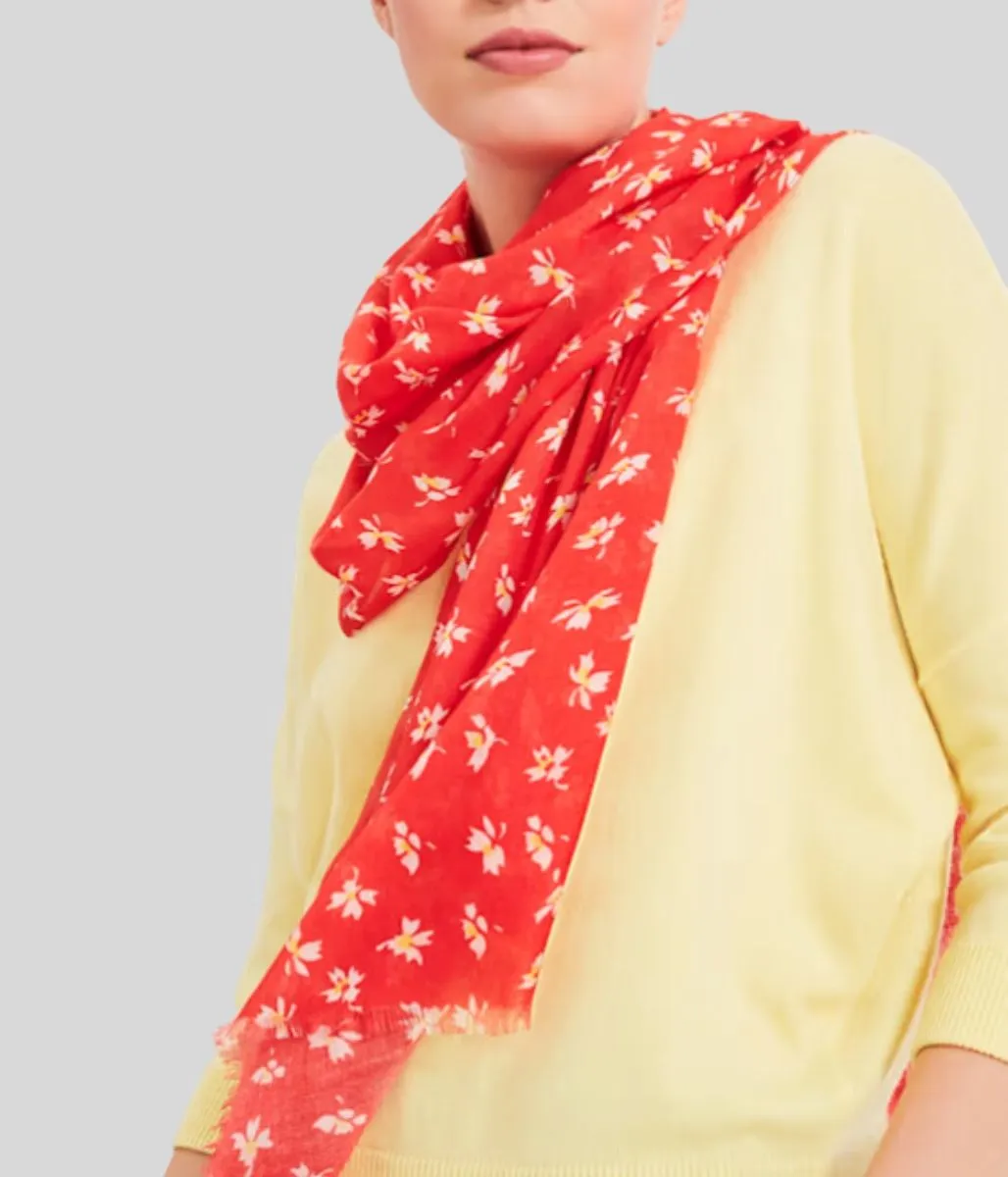 Red Franca Ditsy Floral Scarf