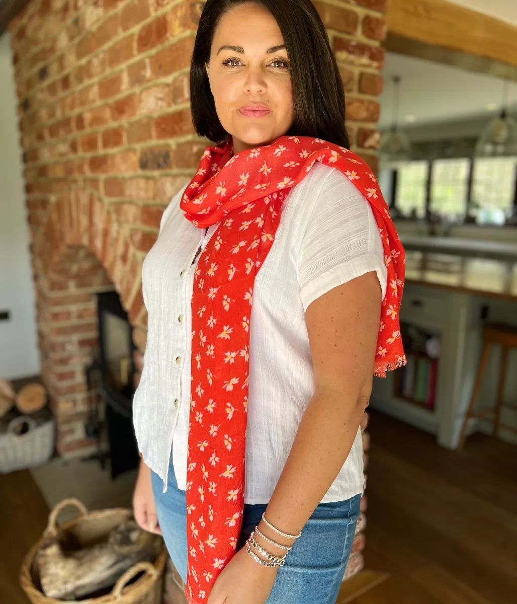 Red Franca Ditsy Floral Scarf