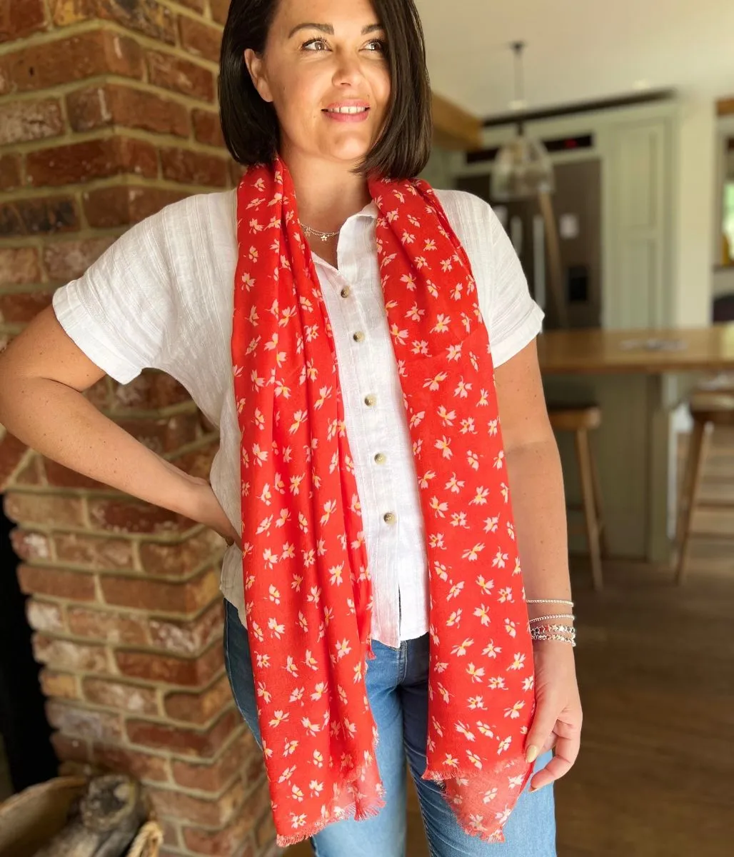 Red Franca Ditsy Floral Scarf