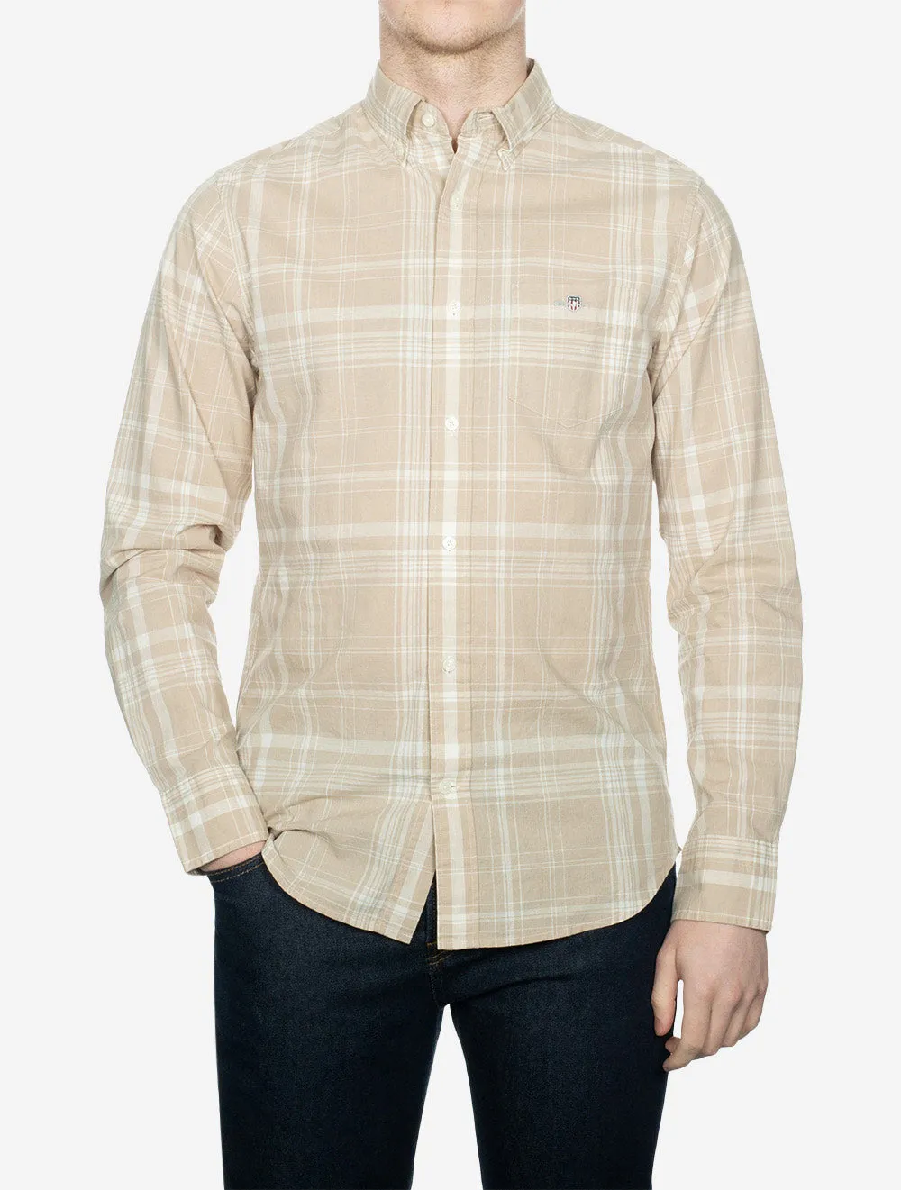 Regular Cotton Linen Check Shirt Dry Sand