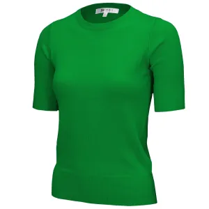 Retro Crew Neck Short Sleeve Sweater Bright Green