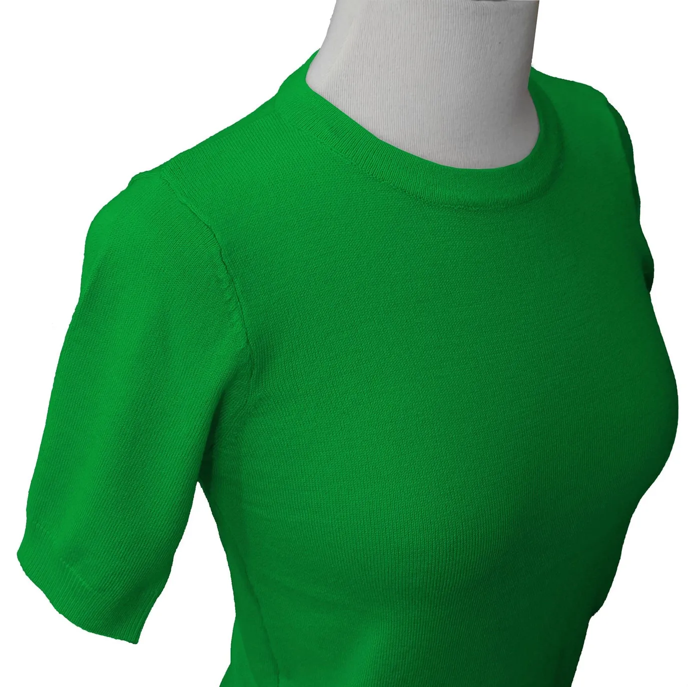 Retro Crew Neck Short Sleeve Sweater Bright Green