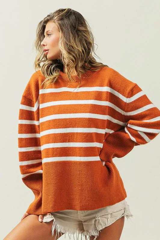 Ribbed Hem Stripe Sweater - online exclusive