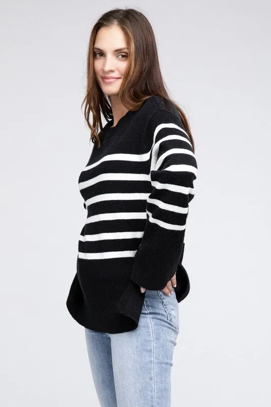 Ribbed Hem Stripe Sweater - online exclusive