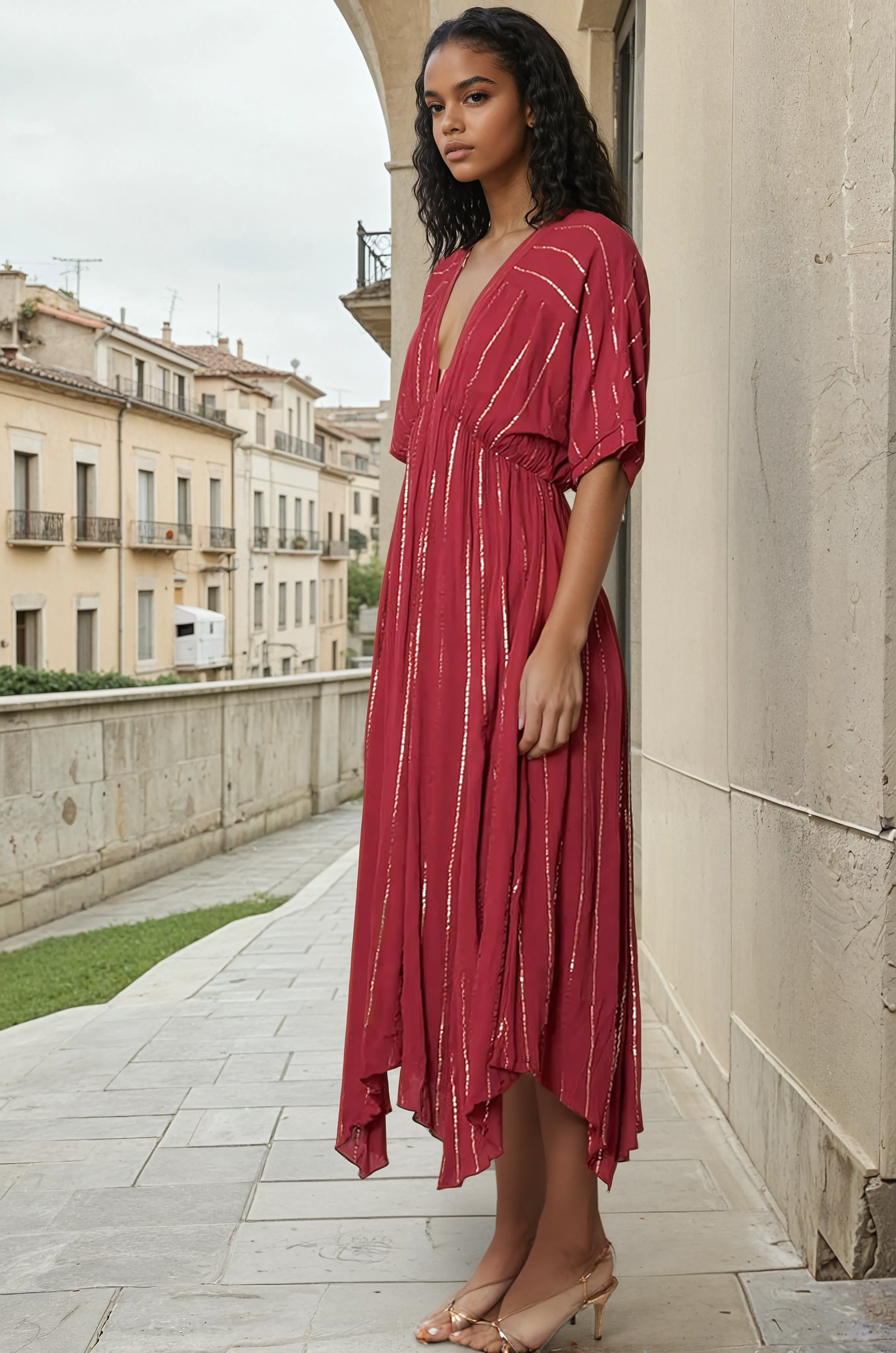 Scarlet Striped Sequin Midi Dress