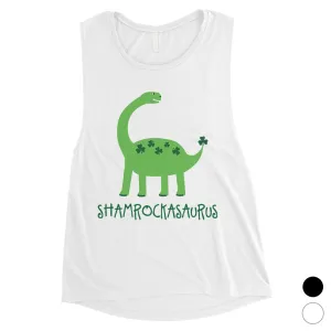 Shamrock Saurus Womens Muscle Tank Top Funny St Patrick's Day Shirt