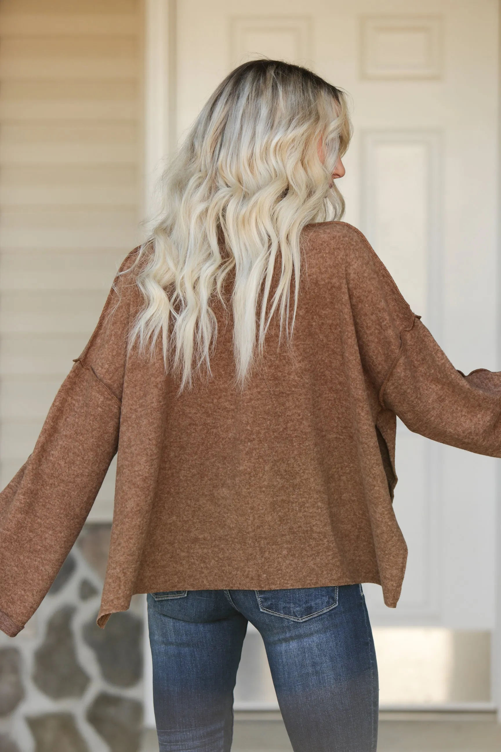 Side Slit Mock Neck Sweater