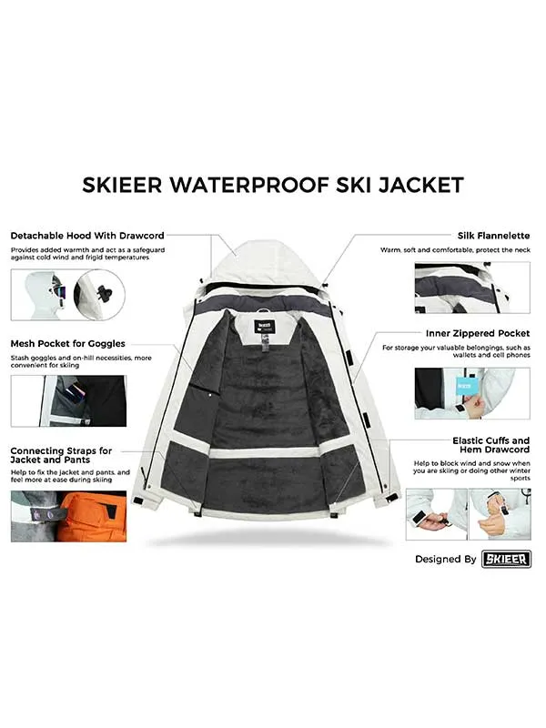 Skieer Men's Ski Jacket Mountain Waterproof Winter Rain Jacket Warm Fleece Snow Coat