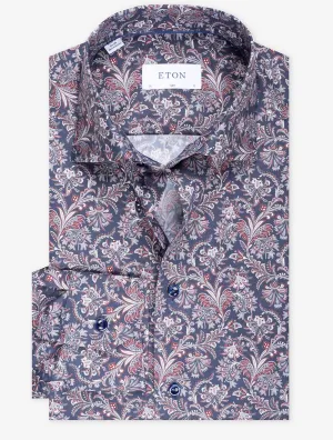 Slim Floral Casual Shirt Navy