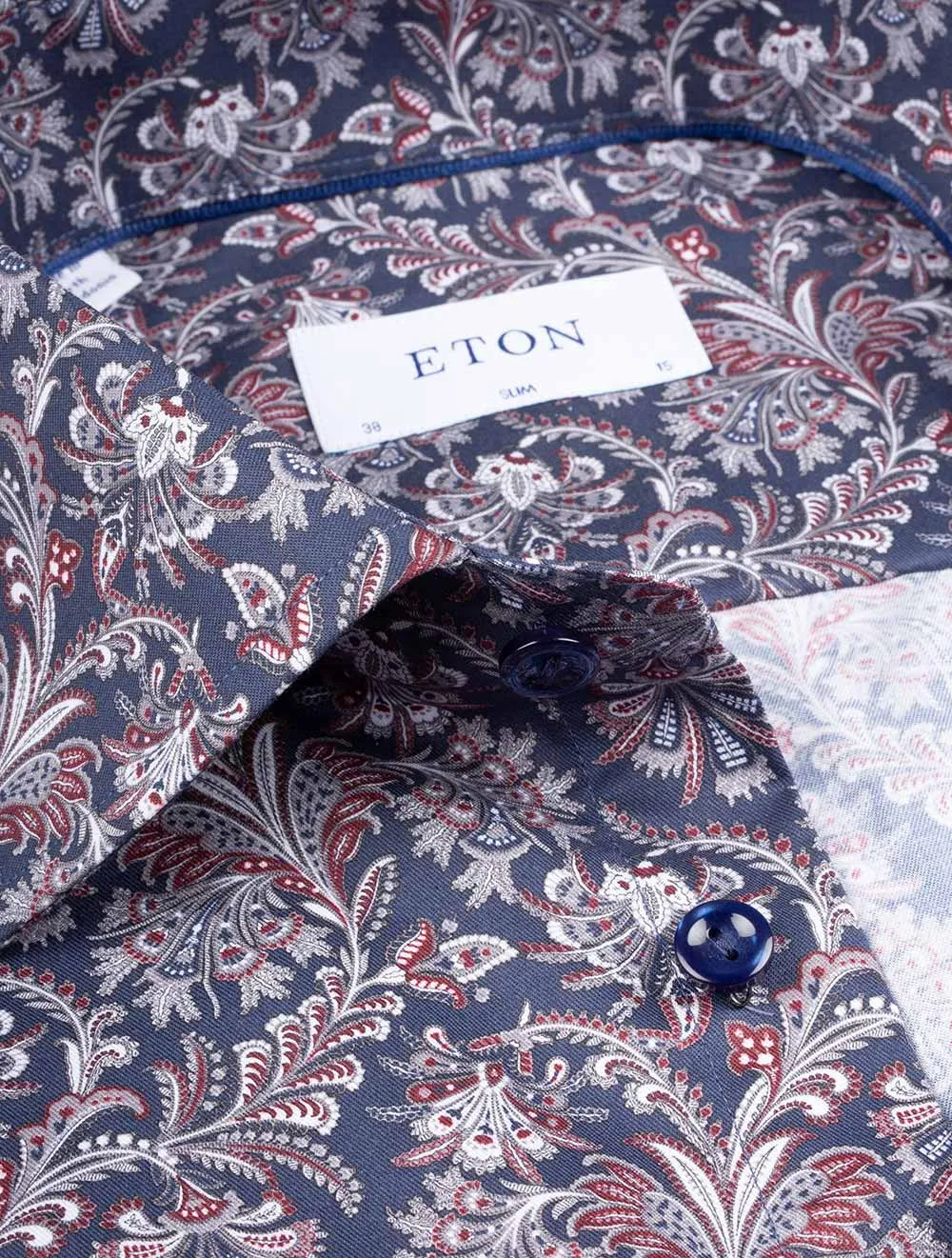 Slim Floral Casual Shirt Navy