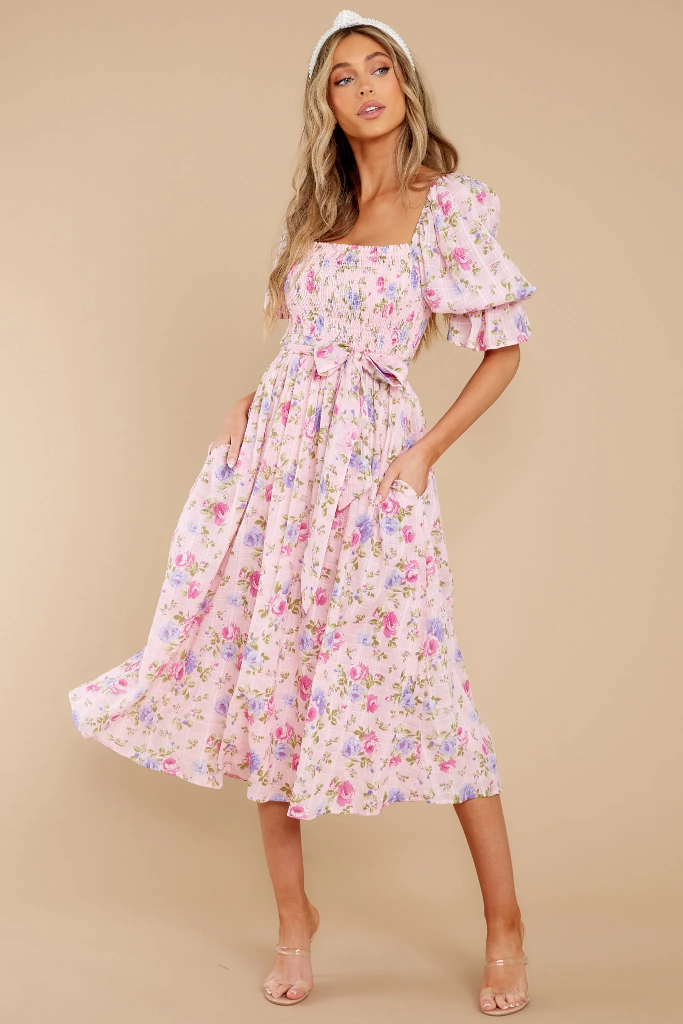 Someone I Adore Pink Multi Floral Print Cotton Midi Dress