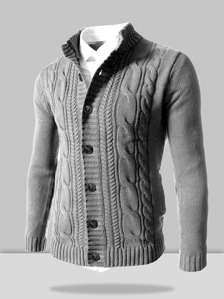 Stand Collar Knitted Cardigan Sweater